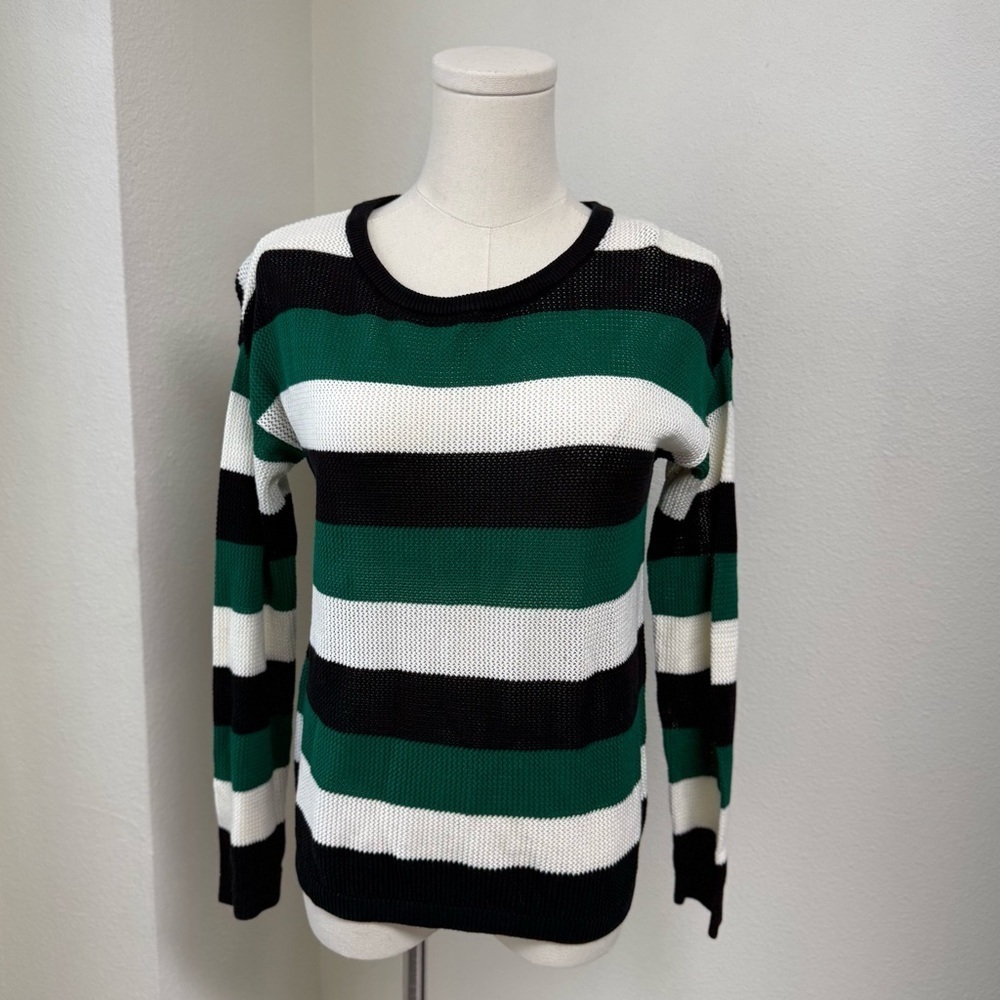 NWOT The Limited Striped Black, Green, and White Sweater Women’s Size XS
